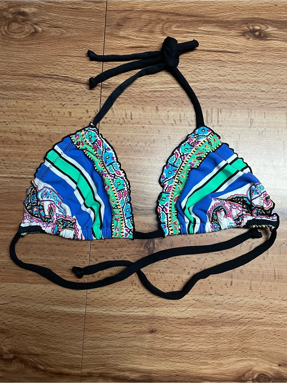 Colorblock Paisley Striped Floral Lettuce Trim Triangle Bikini Top Swim …